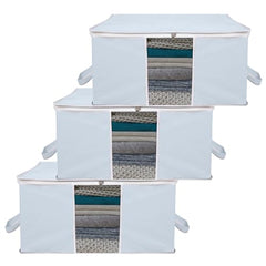 Kuber Industries Leheriya Design Underbed Storage Bag, Storage Organiser, Blanket Cover Set Of 3 (Royal Blue, Non-Woven), 65 x 47 x 33 Centimeters