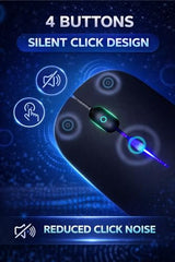 ZENONIX Zen-Slim Wireless Mouse with Rechargeable Battery, BT + 2.4GHz, 4 Buttons, 800/1200/1600 DPI, Silent Operation, Multicolor LED Lights