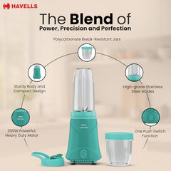 Havells Nutri Power Blender 350 W Mixer Grinder| 1 Speed Switch| Air Vent Technology| Stainless Steel Blade| 2Yrs Manufacturer Warranty (Mint Green)