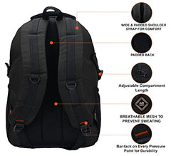 Half Moon 35L 4 Compartment Laptop Backpack College School Travel Bag Backpack For Unisex Boys Girls With Rain Cover, Black