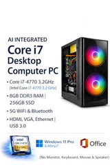 TECNICO AI Desktop PC | Core i7-4770 3.2 GHz | 8GB DDR3 RAM | 256GB SSD | 5G WiFi + Bluetooth | Windows 11 Pro | High Cooling Dual RGB Fan Cabinet(No Monitor, Keyboard, Mouse & Speaker)