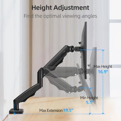 MOUNTUP Dual Monitor Stand for Desk, Monitor Arms for 2 Monitors 13-32 Inch | Holds 4.4-19.8lbs per Arm, VESA 75x75/100x100, Full Motion Monitor Mount for Home Office, C-Clamp & Grommet Base, Black