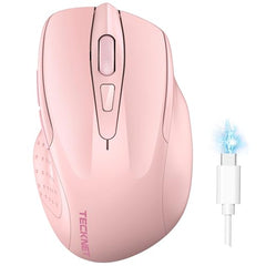 TECKNET Wireless Mouse, BT 5.0/2.4G, Rechargeable 6-DPI Silent, Grey