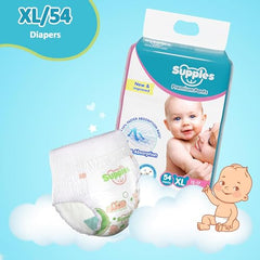 Amazon Brand - Supples Premium Baby Diaper Pants | 108 Baby Diapers | XL | 12-17 Kg | 12 Hrs Absorption | Cushiony Cotton Soft Fabric | Phthalates-Free | Triple Leak Guard | 54 Count, Pack of 2