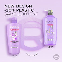 L'Oreal Paris Hyaluron Moisture Shampoo Refill - Hyaluronic Acid, 500ml | 500ml refill for dry, dehydrated hair. Provides 72 hours hydration, leaving hair soft, shiny, & bouncy. Ideal for daily wash.