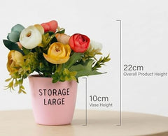 Dekorly Premium Artificial New Rose Flower with Pink Decorative Pot (Storage Large) – 22 cm Faux Flower Arrangement for Home Decor Living Room Bedroom Office Decor (1, Rose)