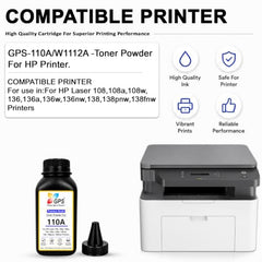 GPS Colour Your Dreams 110A Toner Cartridge Refill Powder Compatible with HP Laser 108w, 108a, 136w, 136nw, 138fnw LaserJet Printers - Pack of 4, 80gms Each