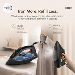 Wipro Elato GS 105 Brevia 1300 Watt Steam Iron With 180 Ml Water Tank | Anit-Drip Protection | Anti Bacterial German Weilburger Dual Coated Soleplate| Vertical & Horizontal Steaming| 2 Year Warranty