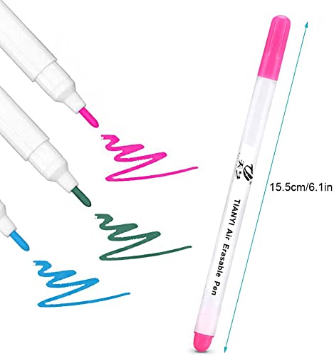 SYGA 12 Piece Air Erasable Pen, Water Erasable Fabric Marking Pens for Fabric, Garment, Leather and Shoes - Blue, Green, Pink, Purple, White and Yellow, 2 Pieces of each colour