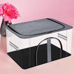 Kuber Industries Pack of 3 PVC Transparent Underbed Storage Bag | Multi-Purpose Garments Bag for Clothes-Toy | Wardrobe Bag with Handle | U Zip | Black