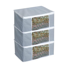 Homestrap set of 6 Foldable Saree Covers/Clothes Storage Bag/Wardrobe Organizer With Transparent Window And Zip For Lehenga, Suit, Dress,& Accessories (Grey)(Featured on Shark Tank), Polypropylene