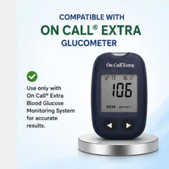 On Call Extra Blood Glucose Test Strips 50 Count | Individually Foil Wrapped Glucometer Strips | Compatible with On Call Extra Blood Glucose Monitoring System | Blood Sugar Test Strips for Home Diabetes Monitoring