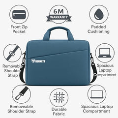 Bennett™ Mystic Unisex Adult Men's Laptop Bag 15.6 inch Side Shoulder Briefcase Satchel Messenger Business Bags for Men & Women Front Pocket for Laptop Accessories - Black (6 Month Warranty)