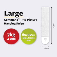 3M Command Large Picture Hanging Strips, Photo frame Hooks, Holds 7kg, No paint damage, Heavy Duty, Holds Strongly, Adhesive hooks for wall, Multi-surface (White, 8 strips)