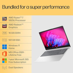HP 15 Laptop, AMD Ryzen 7 7730U (16GB DDR4,512GB SSD) Anti-Glare, Micro-Edge,15.6''/39.6cm, FHD, Win11, M365 Basic(1yr),Office Home24,Silver,1.59kg,FHD Camera w/Privacy Shutter, Backlit KB, fc0761AU