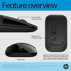 HP 240 Bluetooth Wireless Mouse with 3 Buttons/1600 DPI Red Optical Tracking/Sleek and Ambidextrous/Compatible to Windows 10, macOS, Chrome OS, 3 Years Warranty (Black)