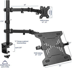 Jin Office Dual Monitor Stand Arm With Laptop Tray |Supports 13-32 inch Screen,3 year Warranty |9 kg Weight Cap. per Arm| Height Adjustable Monitor and Laptop Mount Arm| Tilt, Rotation, Swivel Feature
