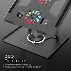 Zebronics NS5500 Rotatable Laptop Cooling Stand, Up to 17-Inch, 360° Rotation, Metal Body, USB Powered Cooling, LED Lights, 3 USB, 2 Type-C Ports, Multi-Angle, Foldable, 5kg Capacity,Anti Rust (Black)