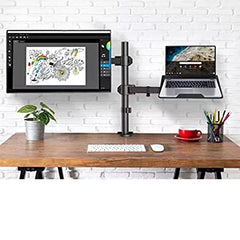 Laptop Desk Arm with Clamp and Grommet, Swivel and Tilt Function (Dual Arm with Monitor & Laptop)