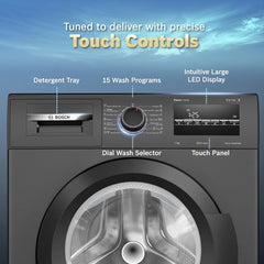 Bosch 7 kg 5 Star Front Load Fully-Automatic Washing Machine, Antibacterial Tech, AI ActiveWater, 15 Wash Programs, 53L Large Drum, SoftCare Paddle, Silver, WAJ24266IN (2026 Model)