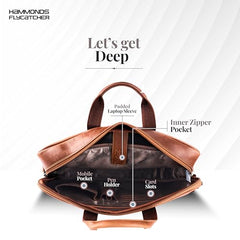 HAMMONDS FLYCATCHER Genuine Leather Office Bag for Men - 15.6 Inch Laptop Bag for Men for Professionals, Business Travelers - Adjustable Straps & Multiple Compartments - 1 Year Warranty - Brown