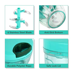 Cello Magic Hand Chopper XL | Multi Utility Chopper | 5 Stainless Steel Blades | Vegetable and Fruits chopper | 15 Cuts One Pull | (Chopper, Blade, Whipper) | 900 ml| Green