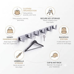 JAGGER JAG334 Wall Mounted Stainless Steel Wall Hooks for Hanging Cloth/Towel Hangers/Door Hangers/Hook Rail/Bthroom Hanger [ Combo Pack of 2 ] (Black, 6 PIN Hook)