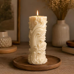 Decorative Fragrance Candle with Raised 3D Ivory Swirl Pillar Artwork | Long Burning Scented Candle for Home Décor, Living Room, Bedroom, Meditation Space, Table Decoration & Gift
