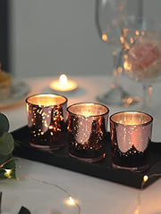 The Purple Tree Rose Gold Mercury Votive Tealight Candle Holders for Diwali and Christmas (Pack of 6) - Corporate Gifts, Home Decor, Decoration - Glass