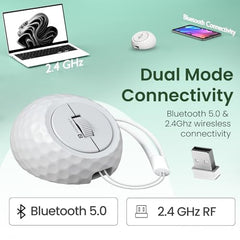 Portronics ToadPlay Golf Mini Wireless Bluetooth Mouse with Dual Wireless Connectivity (BT + 2.4 GHz), Rechargeable Battery, Noise-Free Clicking, Multi-Device Pair, Adjust Sensitivity (White)