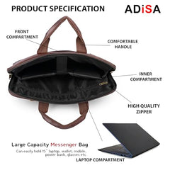 ADISA Laptop Bag for Men - Faux Leather Office Messenger Briefcase with Laptop Compartment for Work, Business, Corporate & Professional Use (LB6056)