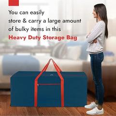 Kuber Industries 2 Pcs Blankets/Clothes Storage Bag | Heavy Duty Nylon 1680 Denier Underbed Storage Bag | Moving Bags with Strong Handle | Moisture Proof | Red & Blue