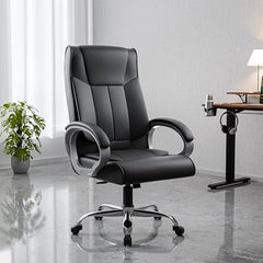 Green Soul Kiev Orthopedic Boss Chair | Leatherette Office Chair | Ergonomic Executive Chair with Spacious Cushioned Seat | Heavy Duty Metal Base | Rocking Function (Black)