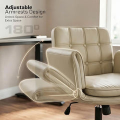 DROGO Zen Atora Ergonomic Criss Cross Legged Office Chair for Work with 5 Gear Armrest & Wide Thick Cushion Seat | PU Leather Computer Chair with Adjustable Height, Recline & Heavy Metal Base (Black)