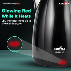 Kenstar KALDO 1.8 L Electric Kettle | 1350W | Cool-Touch Body | Concealed Heating Element | Dry Boil Protection | Black