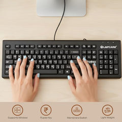 LAPCARE LMK-012 Multilingual USB Keyboard – Hindi English Typing, 104 Silent Keys, 10 Million Keystrokes, 1.5M Cable, Rupee Key, Membrane Switch – for Business & Office Use