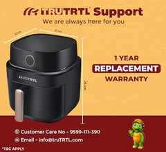 Mr. TRU Manual Air Fryer for Home | Actual 4.5 Liter | 1400 Watt | 1 Year Warranty | Uses 90% less Oil | Time & Temp Control Knobs | Glossy Black