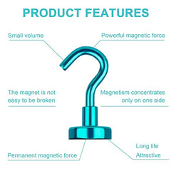 RULOKSHA Heavy Duty Magnetic Hooks, Holds Up to 13.6 kg (30 lbs), Strong Neodymium Rare Earth Magnets with Nickel Coating for Kitchen, Refrigerator, Office, Garage & Home (Silver, 3)