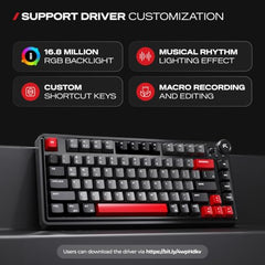 CYBEART Nighthawk 75 Wireless Mechanical Keyboard, 81 Keys with Multimedia Knob, Tri-Mode Bluetooth 5.1/2.4GHz/Wired, Hot-Swappable, RGB Backlit, Linear Switches, PBT Keycaps, 4000mAh Battery