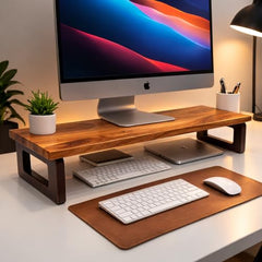 WELL KNOWN 72Cm Long Wooden Computer Monitor Stand, Monitor Riser Desk Shelf Desktop Stand TV Laptop Riser (72cm Long, Single Shelf) (d)