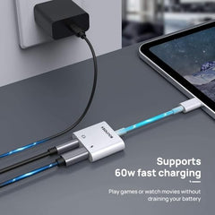 Sounce 2-in-1 8 Pin to 3.5mm Audio & Charging Splitter – Dual Port Adapter Cable for Music, Power, Headsets, Speakers & More – White