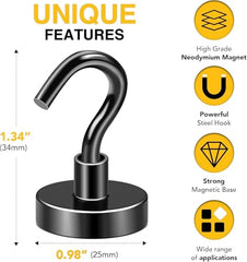 DIYMAG Magnetic Hooks 15pcs 30lbs Cruise Essentials 2026 Magnet Hook | Neodymium Heavy Duty Strong Magnets Hanging Ship Cabins Refrigerator Fridge Classroom Beach Vacation Kitchen Grills Home Tool