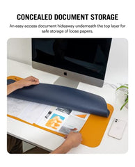 DailyObjects Large Premium Vegan Leather Desk Mat|Anti-Skid|Anti-Slip|85*45cm|Reversible Desk spread Turf Desk/Laptop Mat for Work from Home/Office/Gaming- Extended mouse pad and keyboard desk pad-Tan