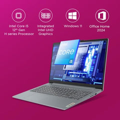 Lenovo IdeaPad Slim 3 12th Gen Intel Core i5-12450H 15.6 Inch (39.6cm) FHD Thin & Light Laptop (16GB/512GB SSD/Windows 11/Office Home 2024/3months Game Pass/Arctic Grey/1.62Kg), 83ER00MCIN