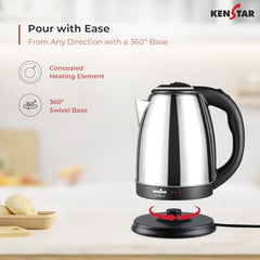 Kenstar KALDO 1.8 L Electric Kettle | 1350W | Cool-Touch Body | Concealed Heating Element | Dry Boil Protection | Black