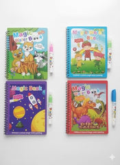 Smart Kid Magic Water Book 4 Pc Set for Kids Age 2–10 Years | Reusable Water Coloring Books Refillable Water Pen | Mess-Free Painting Activity Book | Early Learning Drawing and Travel Activity Kit