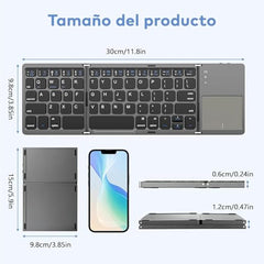 Foldable Bluetooth Keyboard, Tri-Folding Portable Wireless Keyboard with Touchpad, Mini Ergonomic Folding Keyboard Ultrathin, Sync up to 3 Devices, for Windows iOS, Android