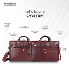 HAMMONDS FLYCATCHER Genuine Leather Office Bag for Men - 15.6 Inch Laptop Bag for Men, Adjustable Strap, Multi Compartments - Ideal for Office, Travel, Daily Use - 1 Year Warranty - Brown