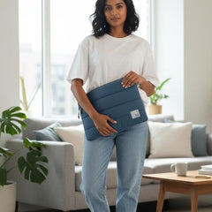 DailyObjects Large Stria Portable Laptop Sleeve | Durable Polyester |Compatible with Laptop/MacBook Air/Pro Upto 16 Inch |Lightweight Water Resistant Fabric |Padded Compartment with Zip Closure- Grey