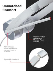 Lenovo 100 Stereo Analogue Wired On Ear Headphones with Mic, Memory-Foam earcups, 30 mm Driver | Computer/PC or Laptop Headphone (Cloud Grey)